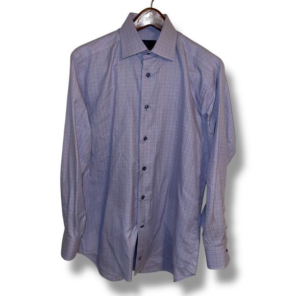 David Donahue Blue Glencheck Dress Shirt Size M 15.5 32/33 - Picture 1 of 8